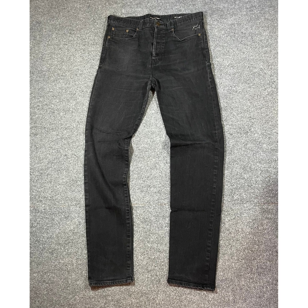 Saint Laurent D14 M/SL-LW Jeans Mens 34 Black Slim Straight Embroidered Logo